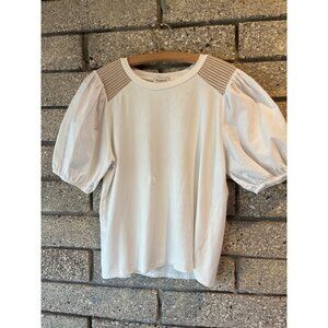 Evereve White Puff Sleeve Top With Crochet Shoulder Detail Womens Medium